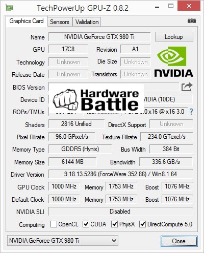 GPU-Z-Screenshot mit GeForce GTX 980 Ti