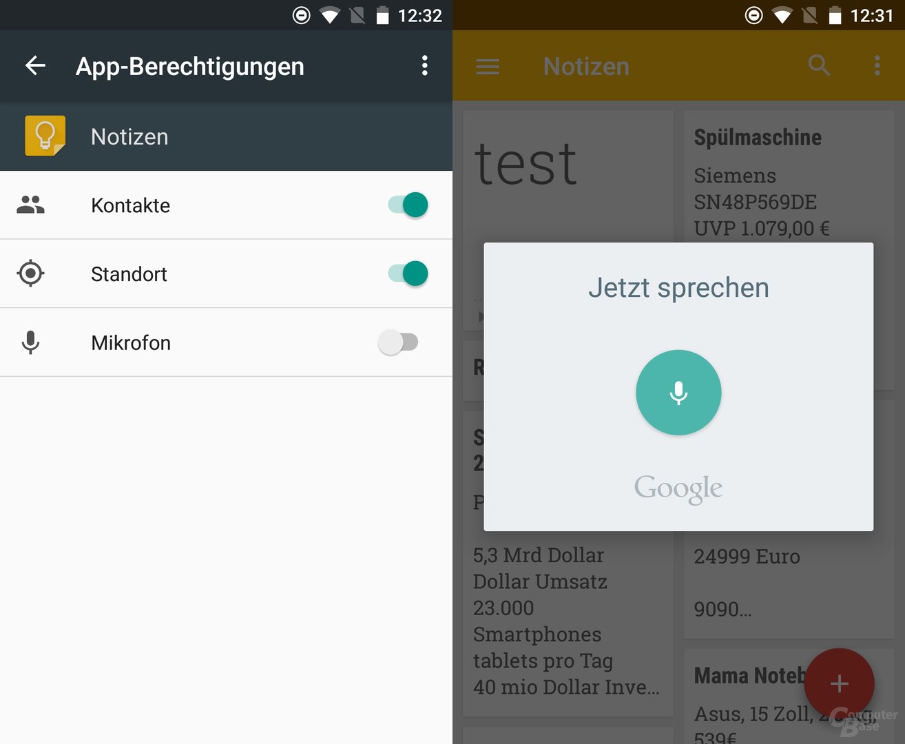 Google Keep: Mikron für Sprachnotizen nutzbar