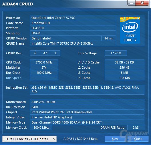 Intel Core i7-5775C im maximalen Turbo-Takt