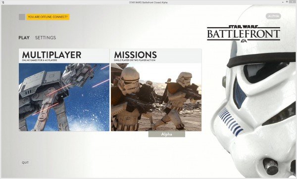 Menü der Closed Alpha von Star Wars Battlefront (PC)