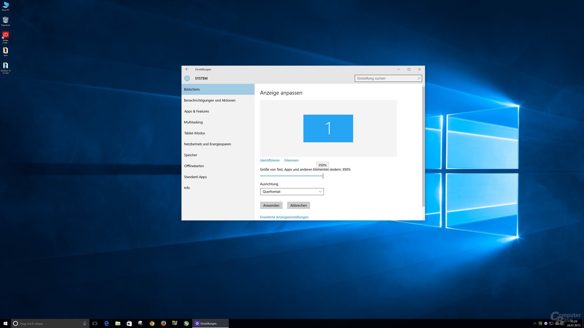 Windows 10 in Ultra HD mit 150 Prozent Skalierung (Standard)