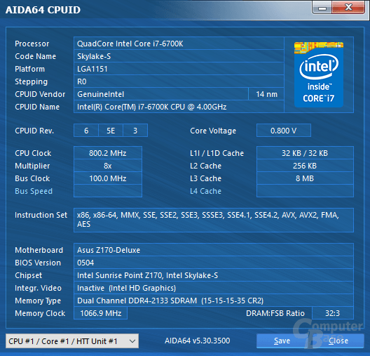 Intel Core i7-6700K im Leerlauf