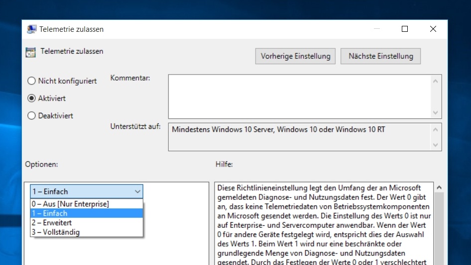 Windows 10: Details zu den übermittelten Diagnose- und Nutzungsdaten
