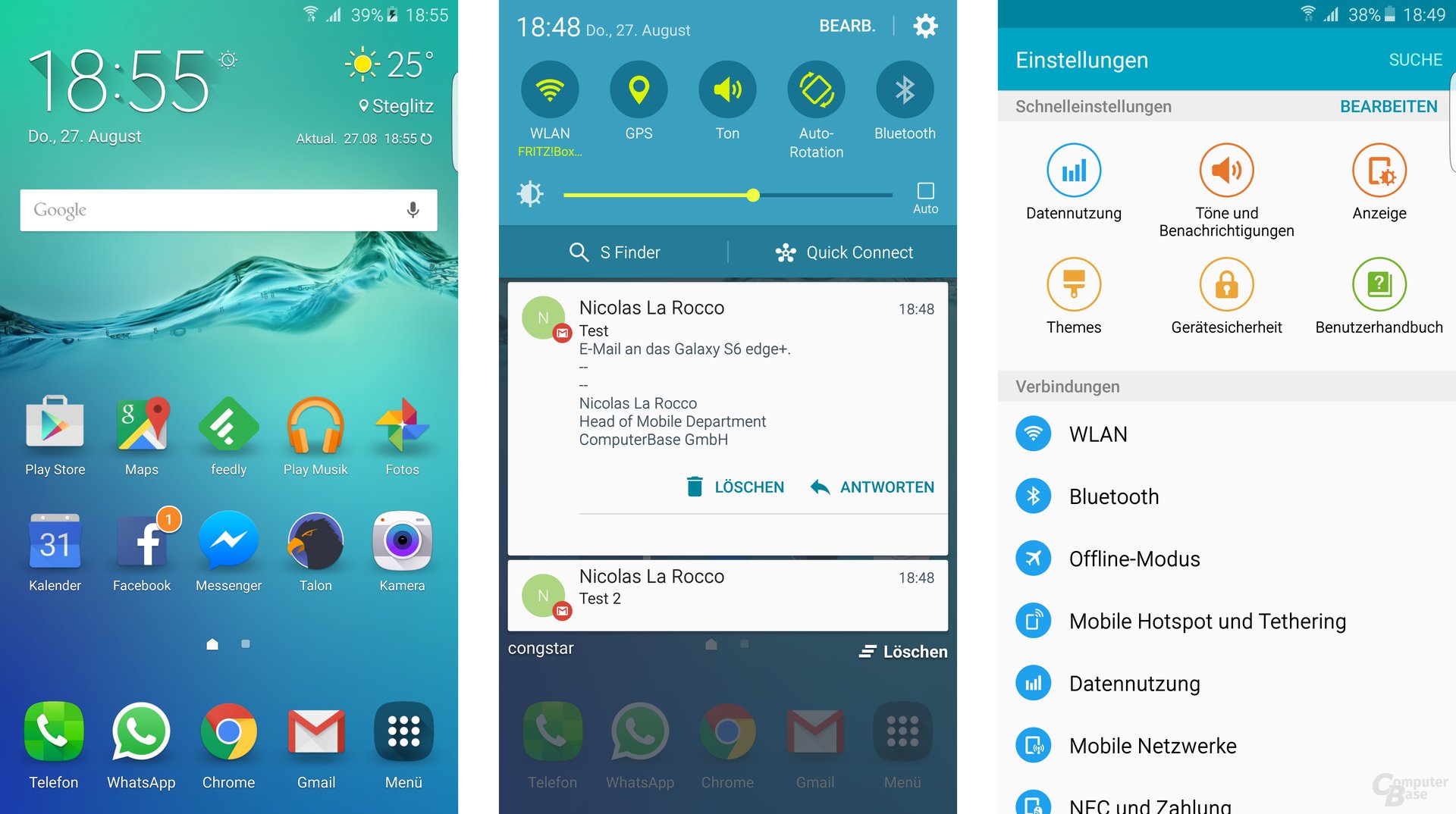Galaxy S6 edge+: Homescreen, Benachrichtigungen, Einstellungen