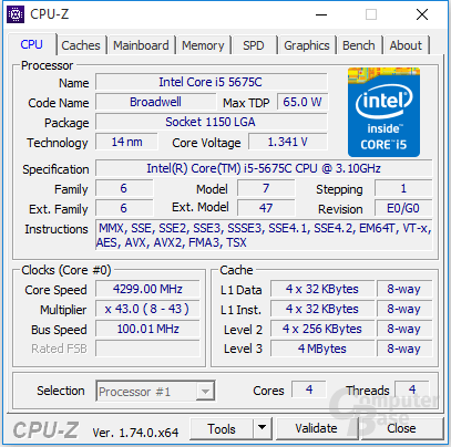 Intel Core i5-5675C „Broadwell“ bei 4,3 GHz