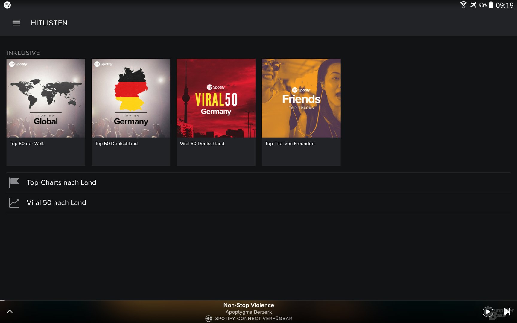Spotify auf dem Android-Tablet