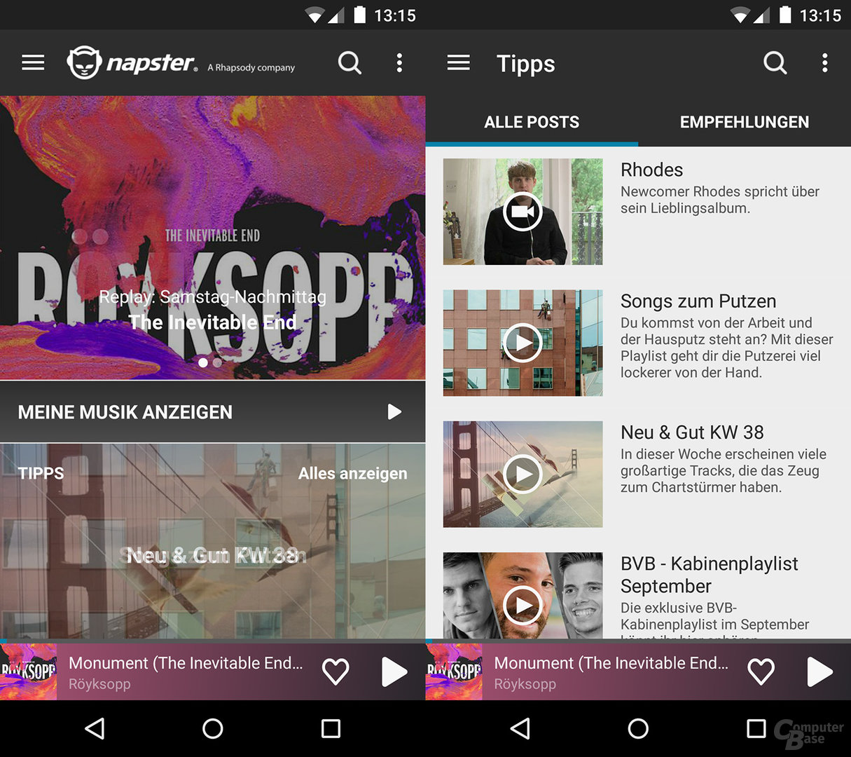 Napster auf dem Android-Smartphone
