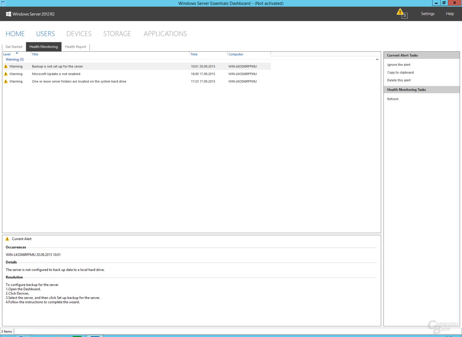Windows Storage Server 2012 R2 Essentials: Dashboard zur Konfiguration