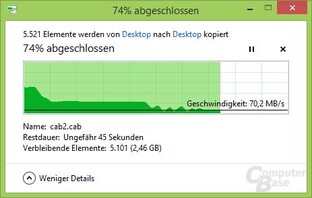Die niedrige Schreibleistung macht sich beim Kopieren bemerkbar