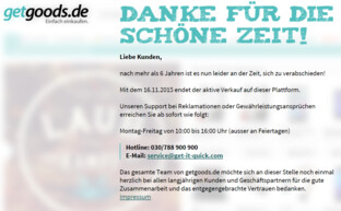 Mitteilung statt Shop auf getgoods.de