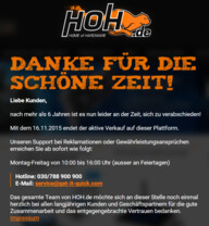 Mitteilung statt Shop auf hoh.de