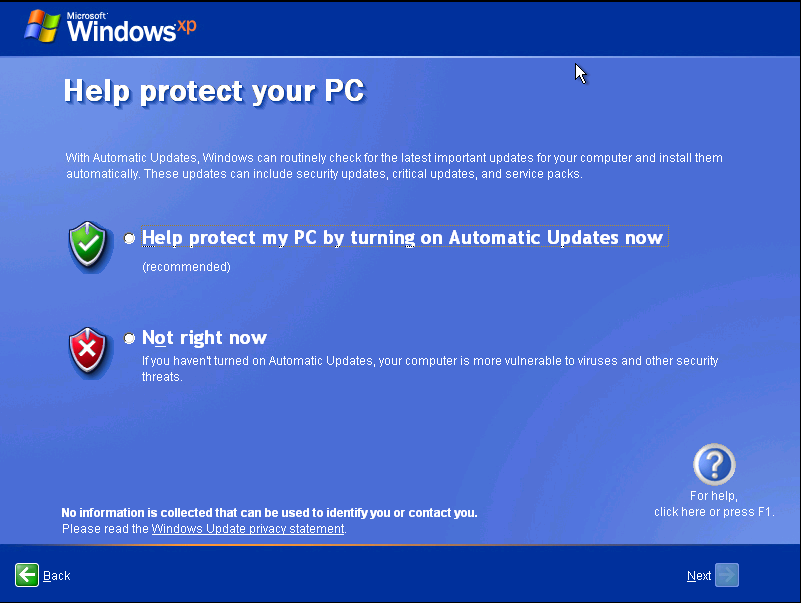 Windows XP SP2 erster Start - Automatic Updates aktivieren