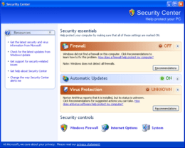 Windows XP SP2 Security Center