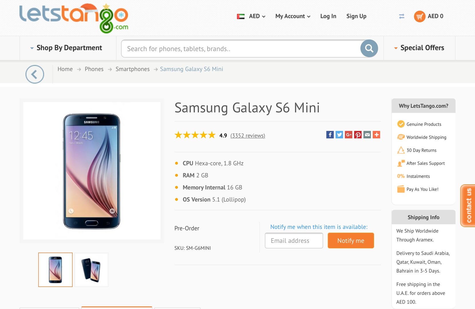 Samsung Galaxy S6 Mini auf LetsTango.com