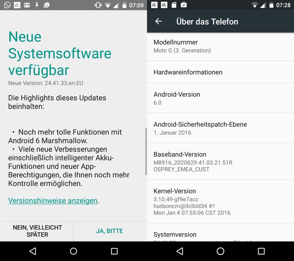 Android 6.0 für die deutsche Version des Moto G3 (2015)