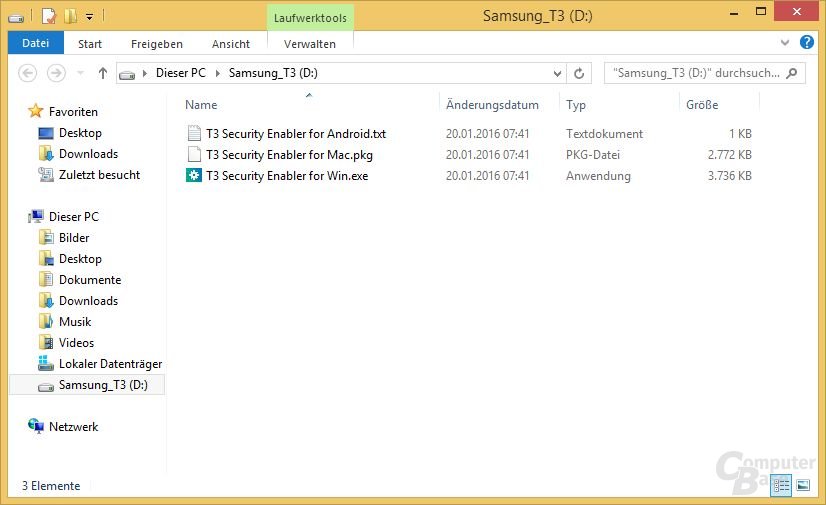 Samsung-Software auf der Portable SSD T3