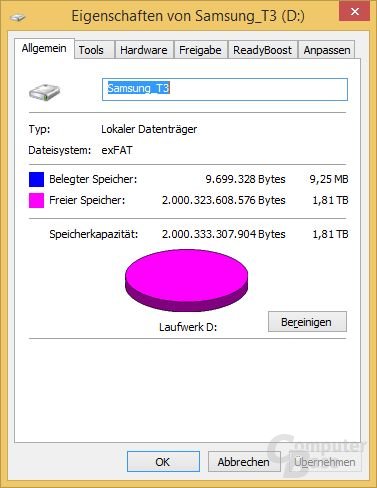Kapazität der Portable SSD T3 unter Windows