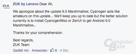 Stellungnahme von ZUK auf Facebook