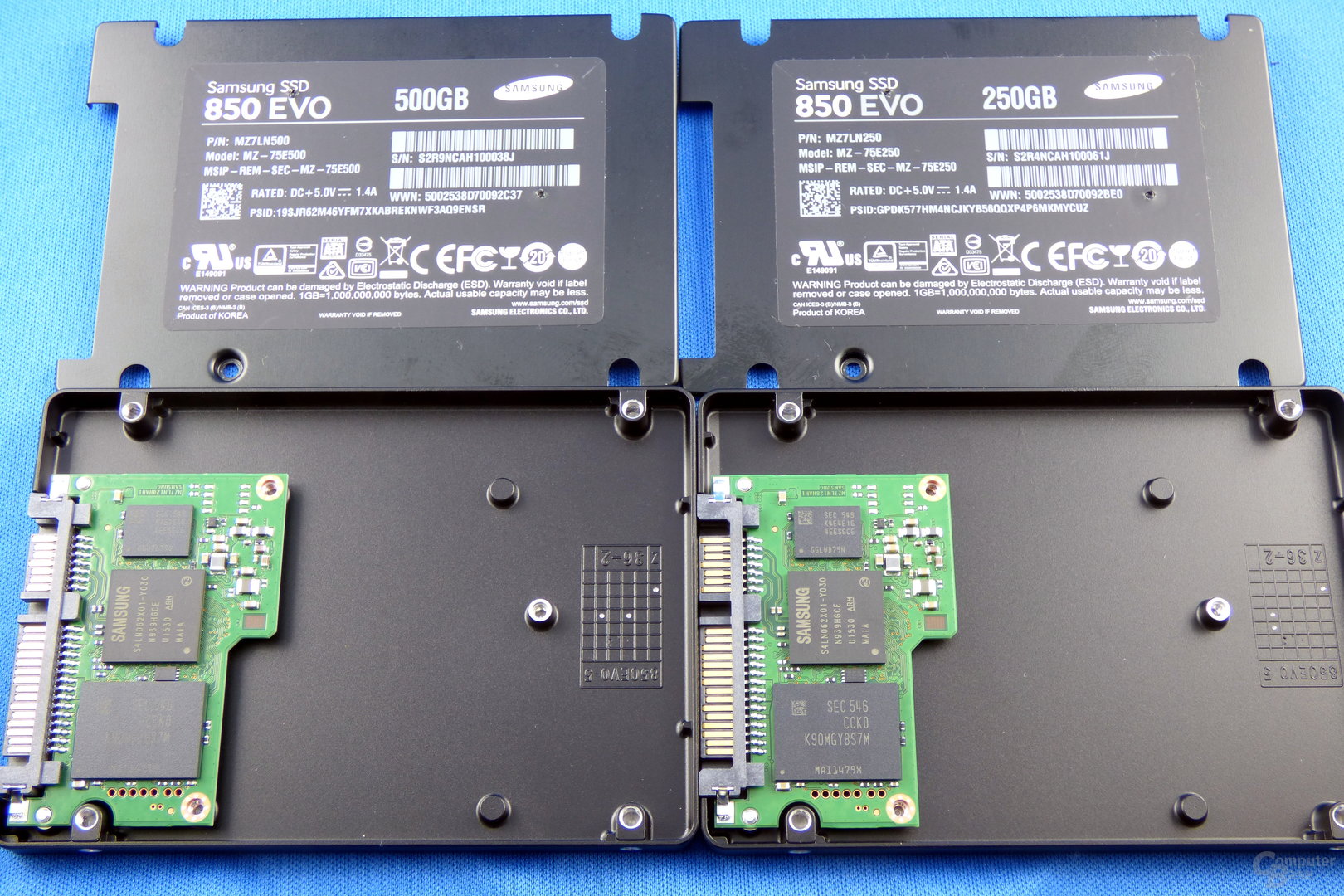 Samsung 850 Evo V2 mit 500 GB (links) und 250 GB (rechts)
