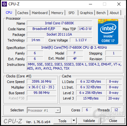 Intel Core i7-6800K im maximalen Turbo 2.0