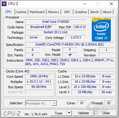 Intel Core i7-6950X im maximalen Turbo 2.0