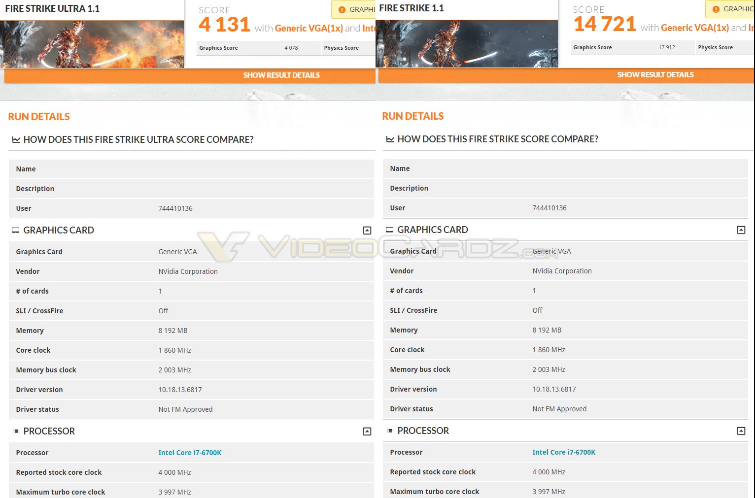 NVIDIA GTX 1070 3DMark Ergebnisse