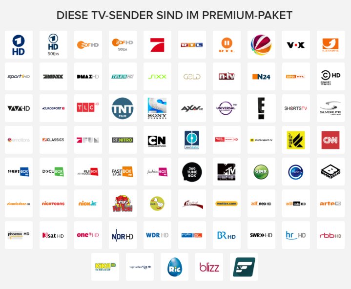 Sender im Paket Magine TV Premium (Stand März 2017)