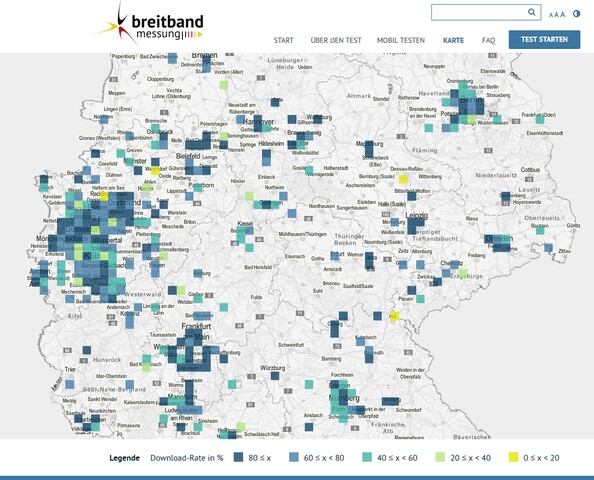 Kartenfunktion bei Breitbandmessungen.de
