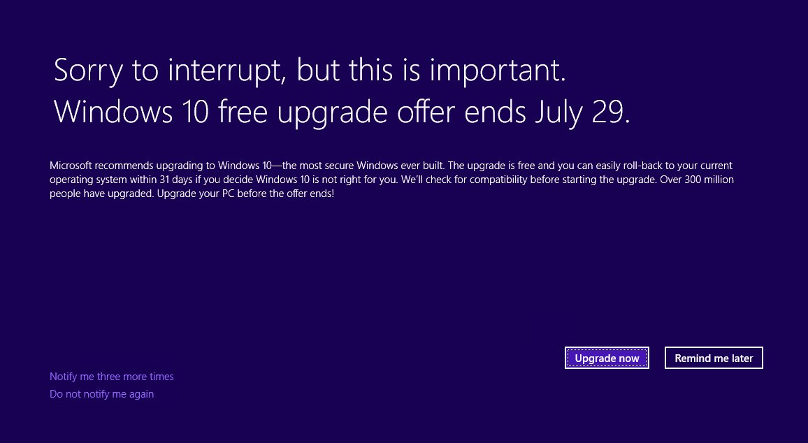 Windows 10: Upgrade-Hinweis jetzt auch im Vollbild