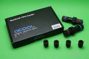 Alphacool Eiswand: CPU-Kühler, Anschraubtüllen und Schnellverschlüsse