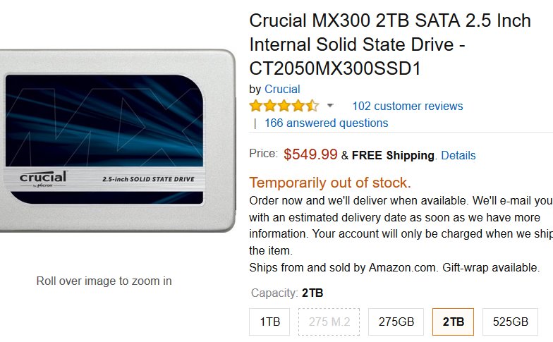 Preis der Crucial MX300 SSD mit 2 TByte