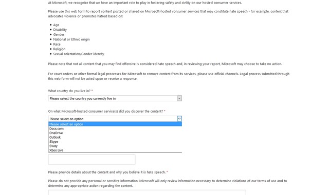 Microsofts Meldestelle für Hasskommentare