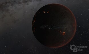 Proteus, vor einem Lava-Planeten
