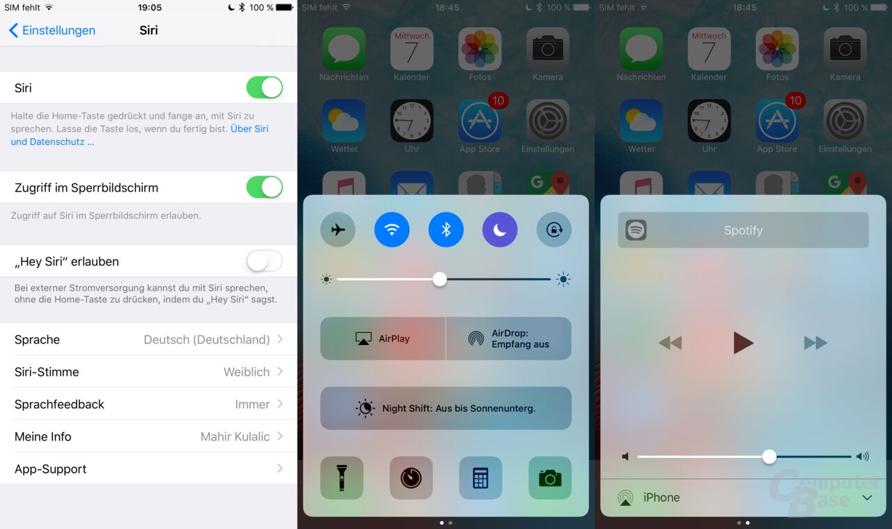 Kontrollzentrum und Siri