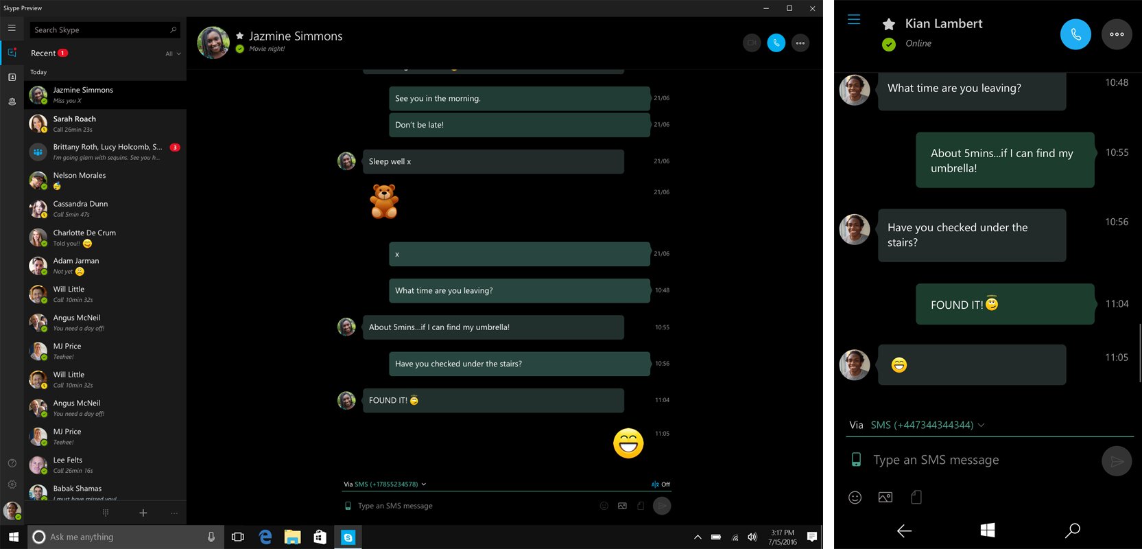 SMS-Weiterleitung an dem PC mit der Skype-Vorschau