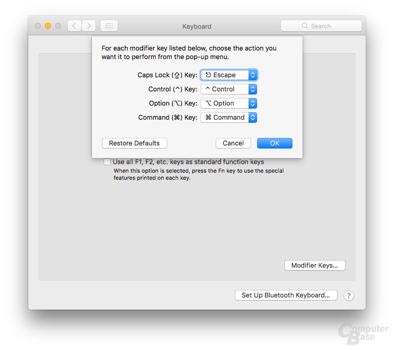 macOS 10.12.1 erlaubt das Einrichten einer alternativen ESC-Taste