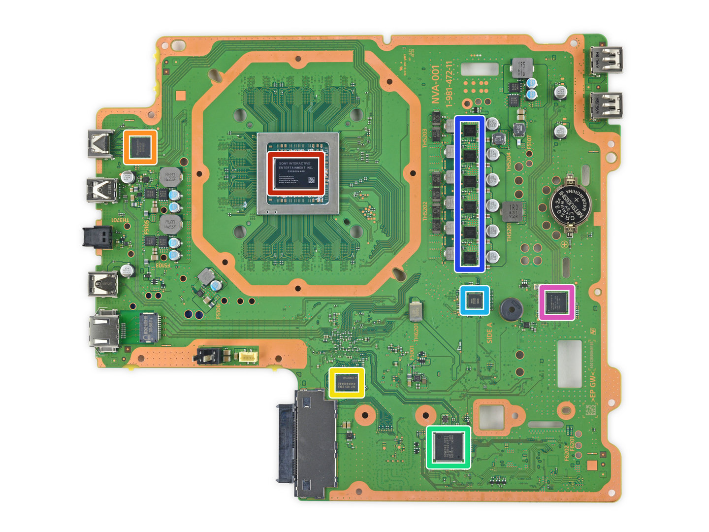 Das PCB der PS4 Pro mit neuer CPU/GPU (rot)