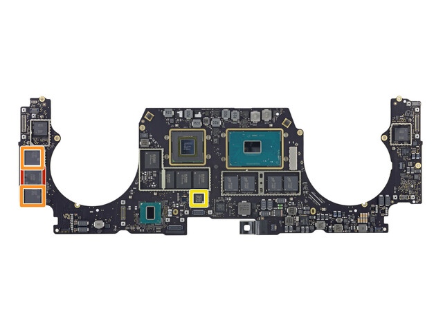 Die SSD (orange) ist bei Modellen mit Touch Bar verlötet
