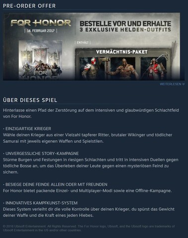 Eine „Offline-Kampagne“ wird es in For Honor nicht geben