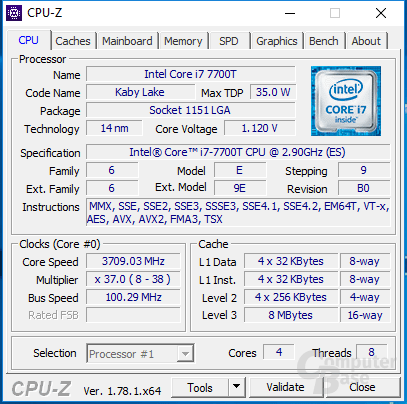 Intel Core i7-7700T im Turbo für Last auf 2/3 Kerne