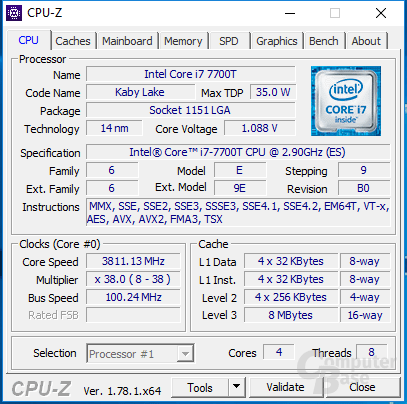 Intel Core i7-7700T im Einzelkern-Turbo