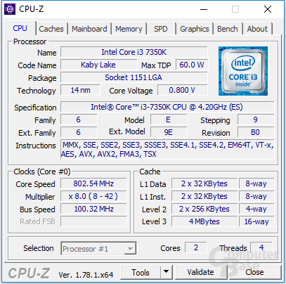 Intel Core i3-7350K im Leerlauf