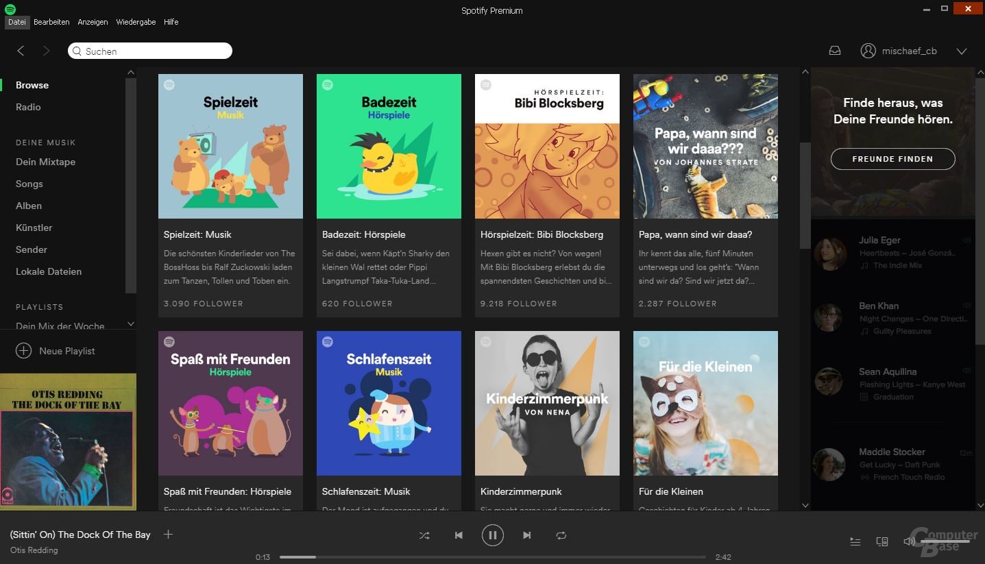 Neu eingerichteter Kinder-Bereich bei Spotify