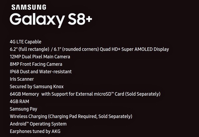 Spezifikationen des Samsung Galaxy S8+