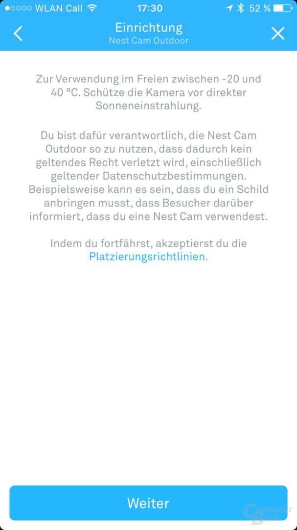 Nest Cam – Einrichtung per App