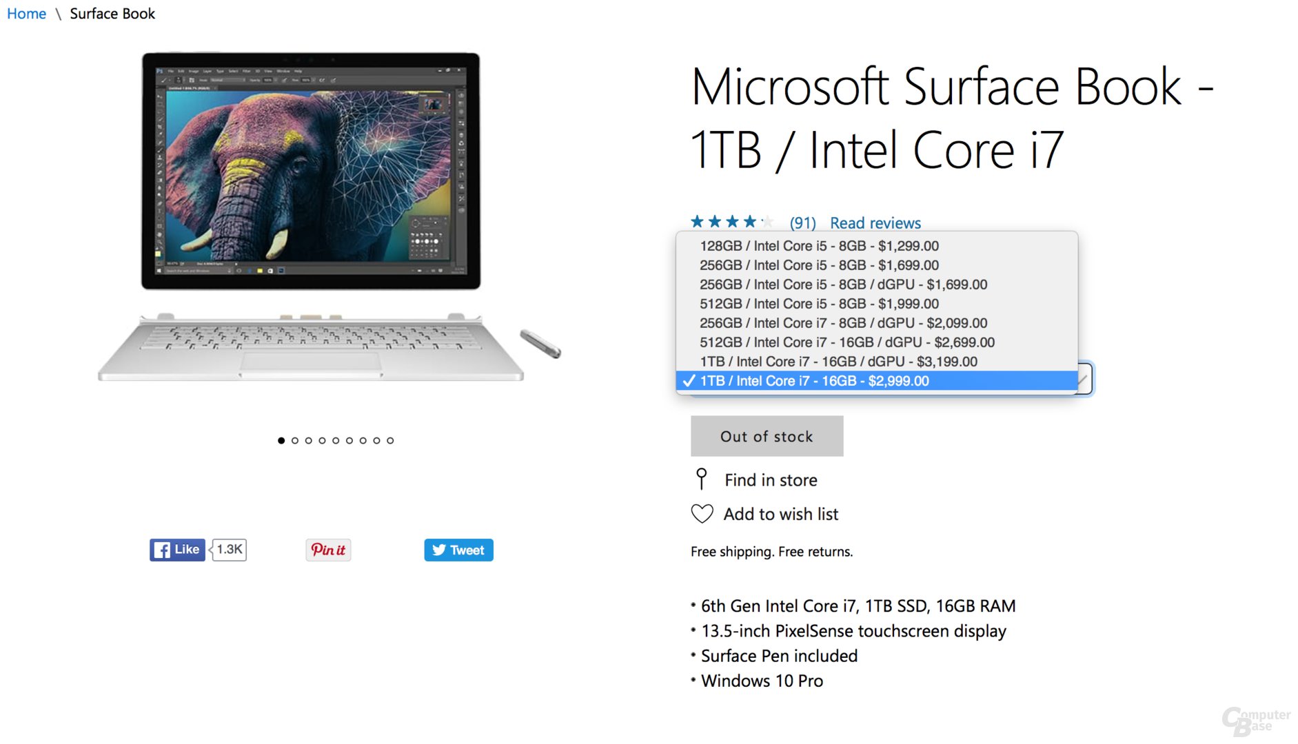 Das Surface Book ohne dGPU im US-Store von Microsoft
