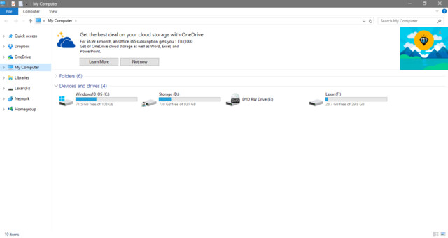 Anzeigen im Explorer in der Vorschau auf Windows 10 Creator's Update