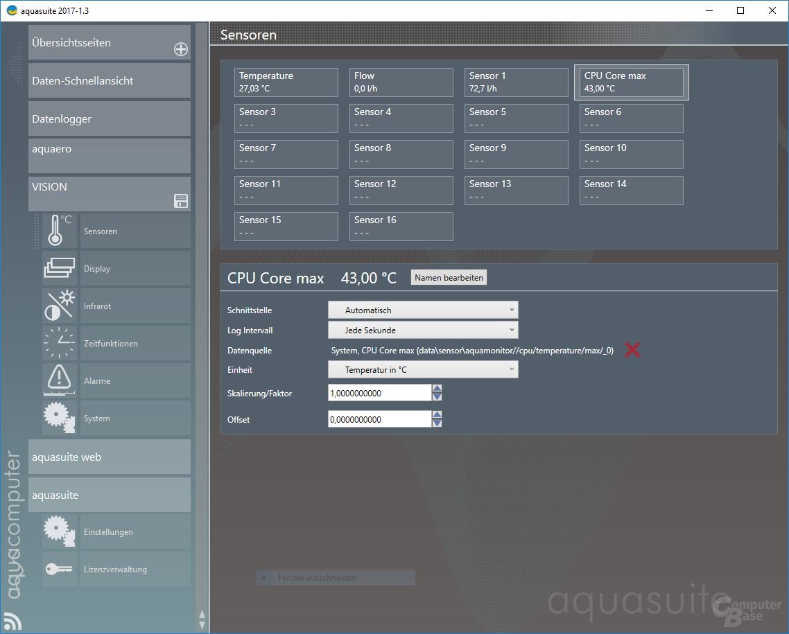 Aqua Computer Aquasuite: Software zur Einstellung des Vision-Displays