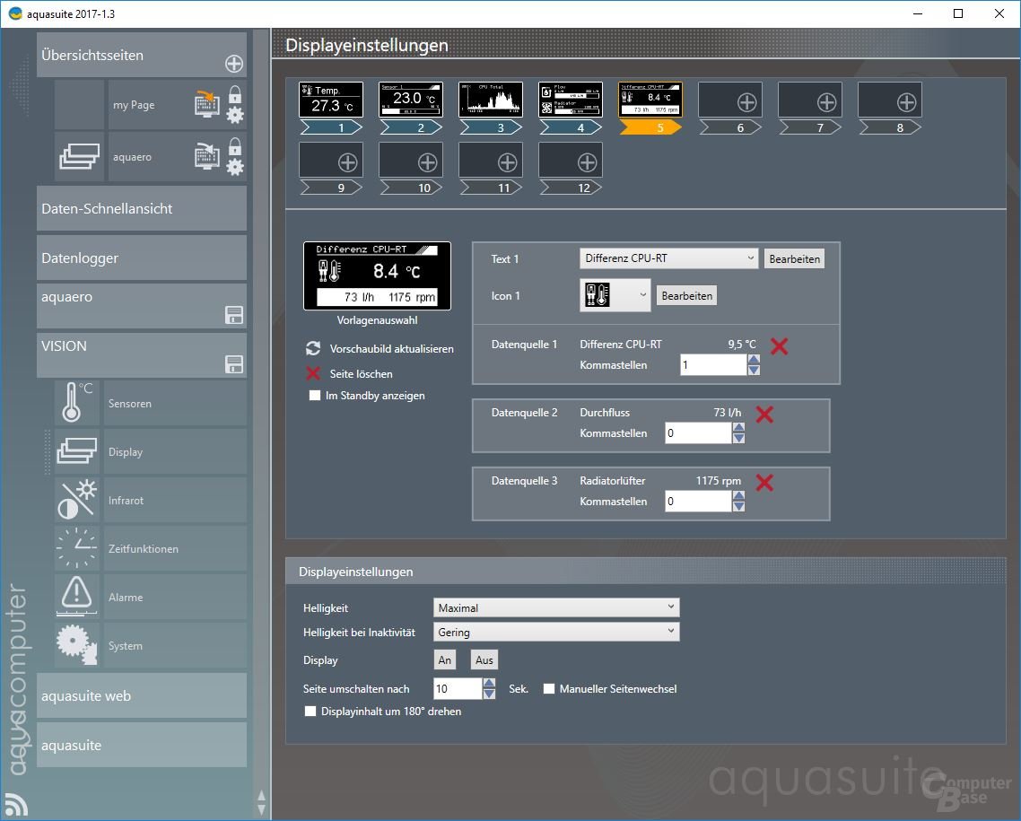Aqua Computer Aquasuite: Software zur Einstellung des Vision-Displays