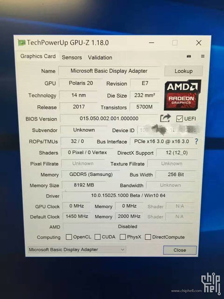 Polaris 20 im GPU-Z-Screenshot
